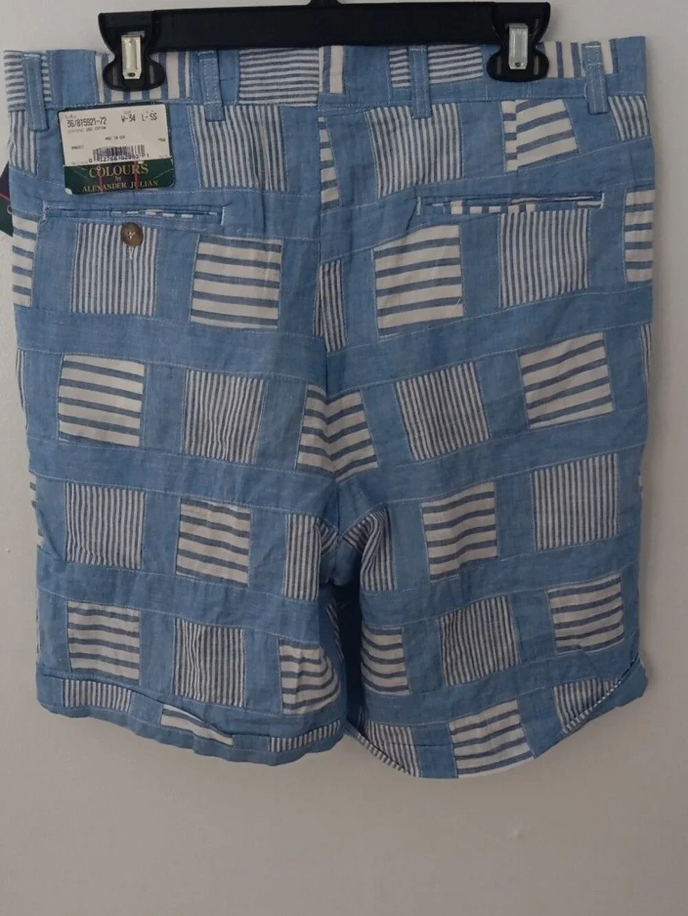 Colours By Alexander Vintage  Patchwork Light Blue & White Cotton Shorts #3840